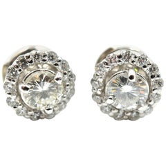 Round Brilliant Diamond Stud Earrings with Diamond Jackets 14 Karat White Gold