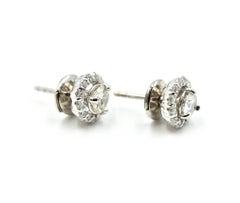 Round Brilliant Diamond Stud Earrings with Diamond Jackets 14 Karat White Gold