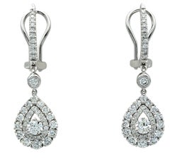Round Brilliant Diamond Teardrop Dangle Omega Back in Earrings in 14 Karat Gold