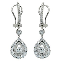 Round Brilliant Diamond Teardrop Dangle Omega Back in Earrings in 14 Karat Gold