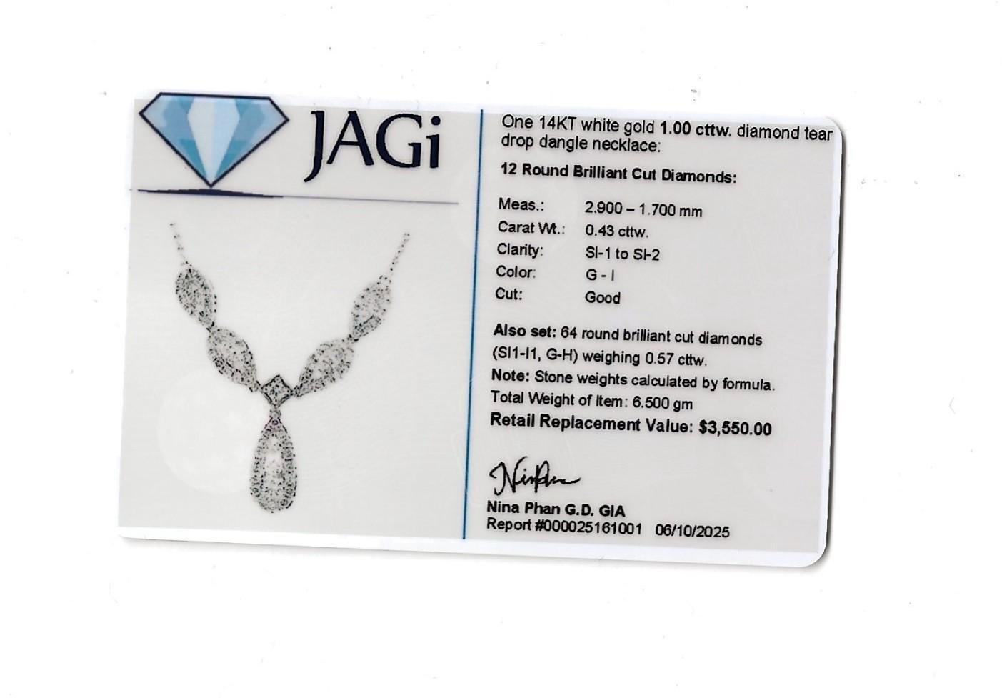 Collana a goccia con diamanti tondi e brillanti in oro bianco lucido 14 carati in vendita 6