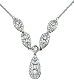 Round Brilliant Diamond Teardrop Necklace in Polished 14 Karat White Gold