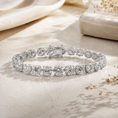 Bracciale tennis con diamanti taglio brillante rotondo da 18,55 carati, SI/H, in oro bianco 18 carati