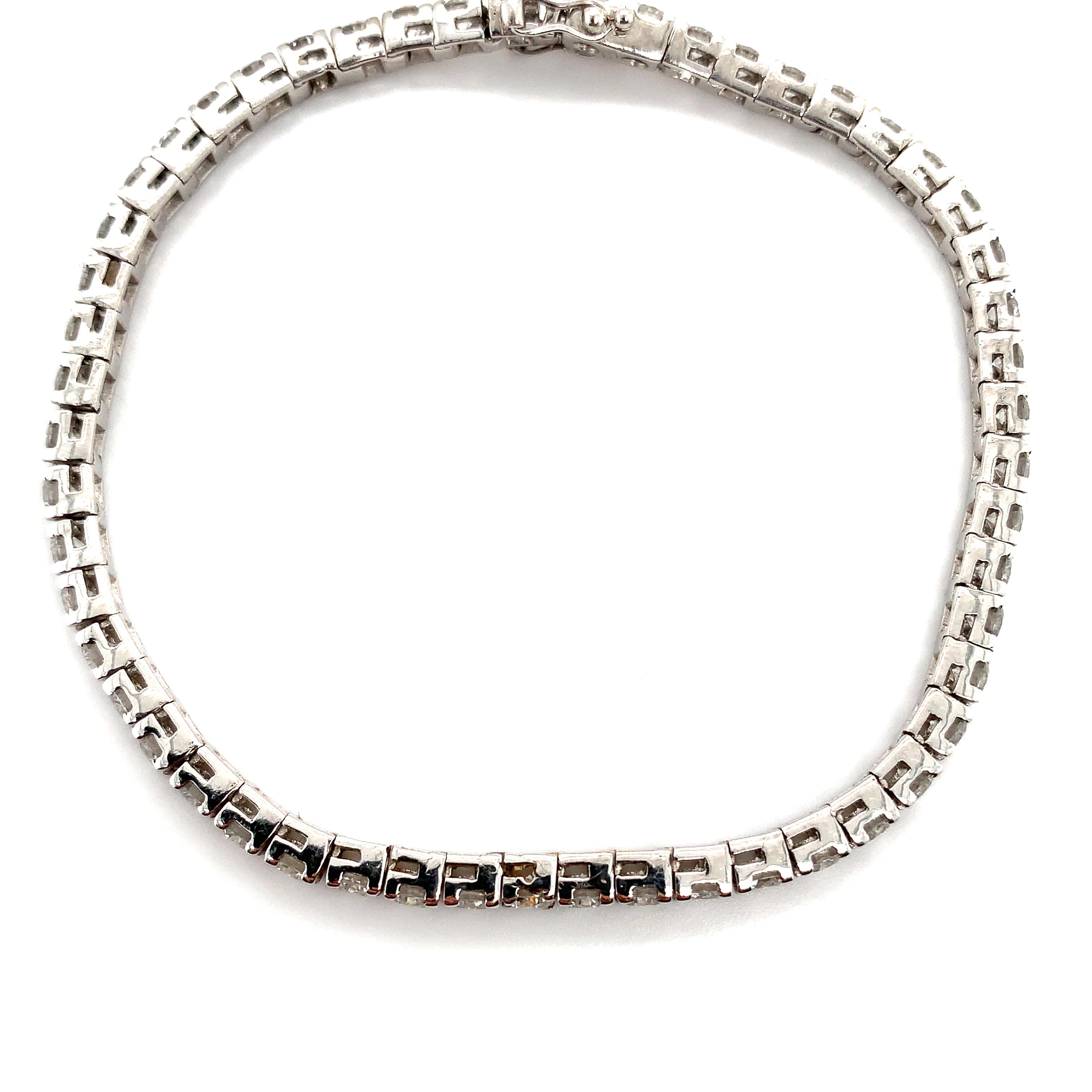 Pulsera tenis diamante brillante redondo oro blanco 18k 7,5 pulgadas Art Decó en venta