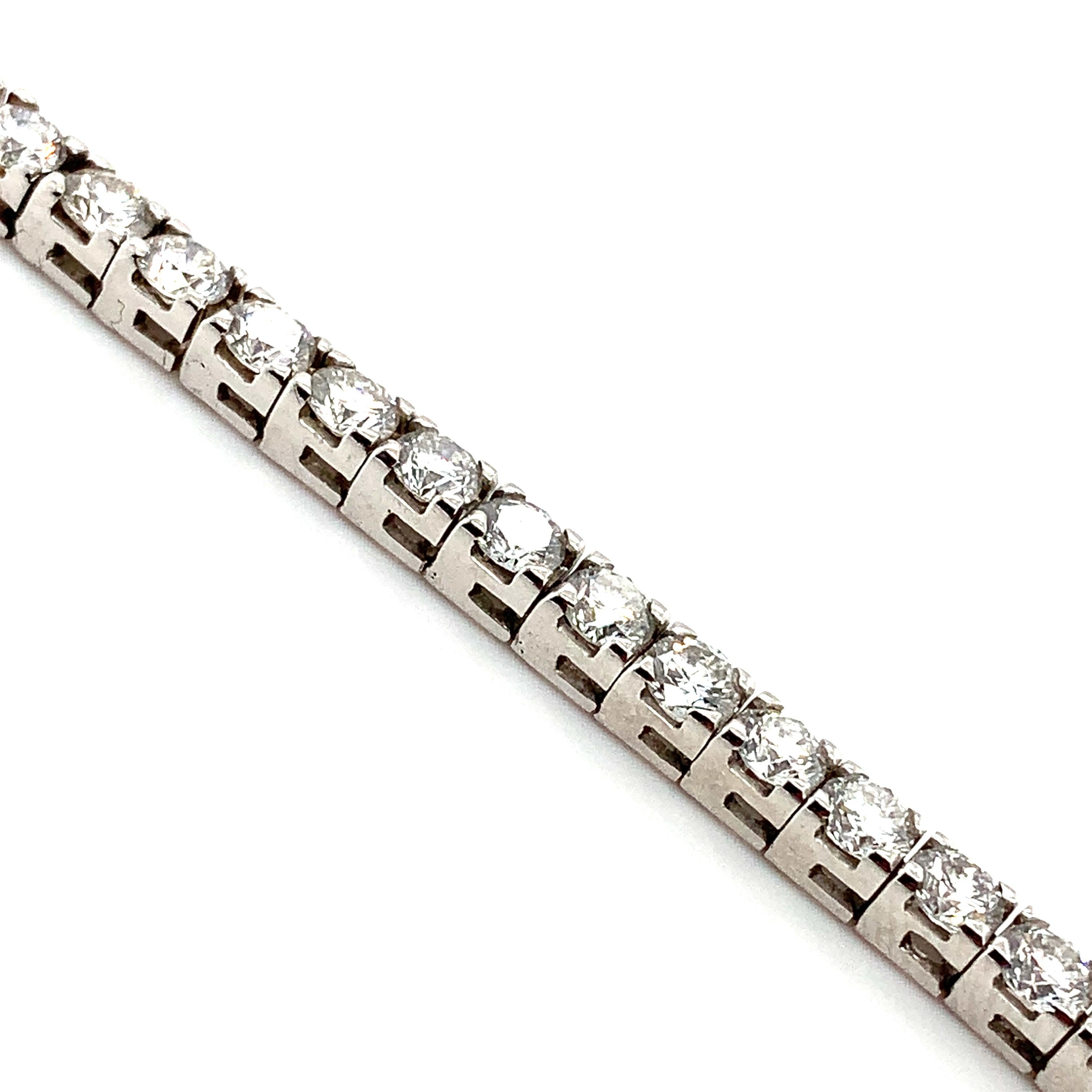 Pulsera tenis diamante brillante redondo oro blanco 18k 7,5 pulgadas en venta 3