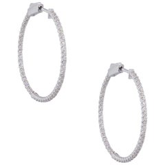 Round Brilliant Diamond Thin Hoop Earrings