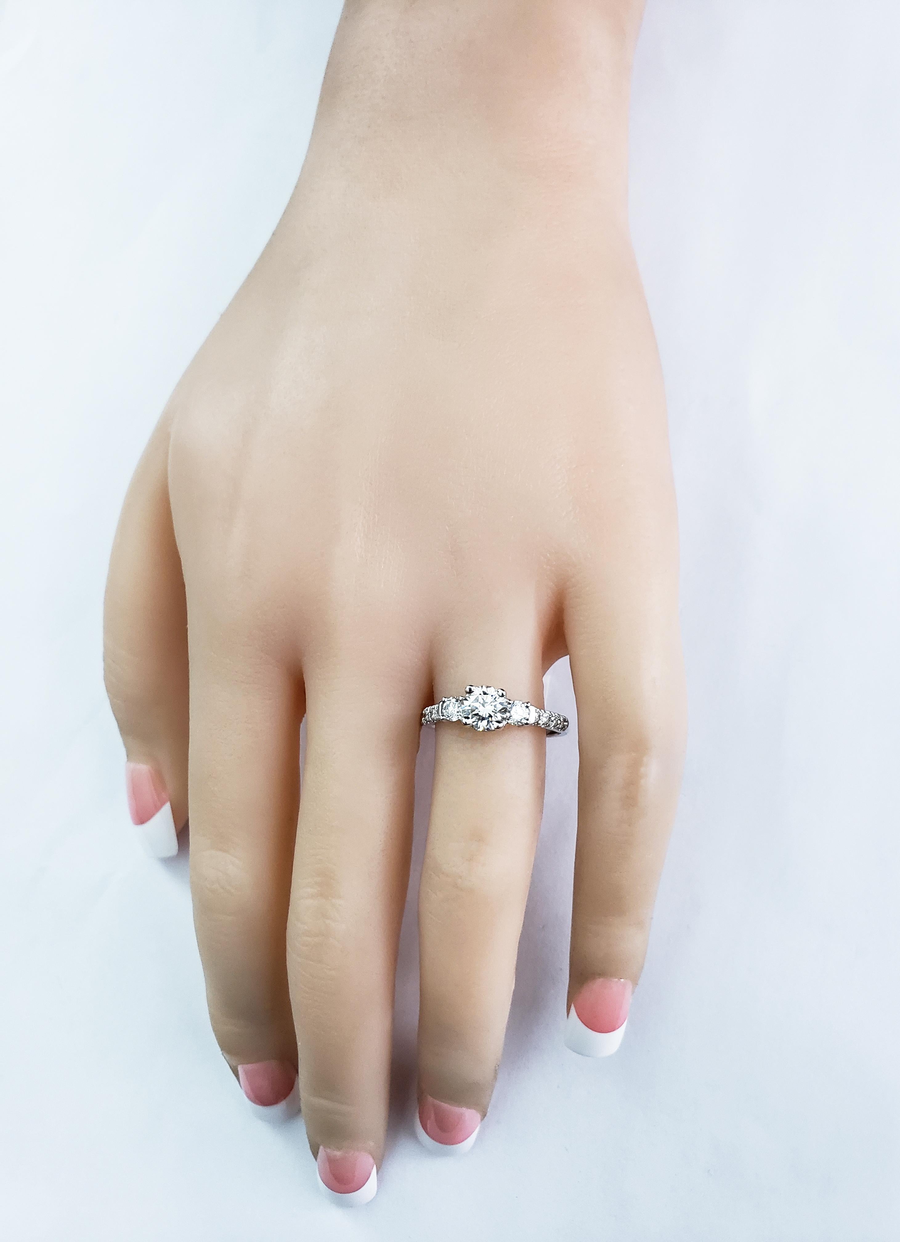 Round Cut Round Brilliant Diamond Three-Stone Pave Engagement Ring