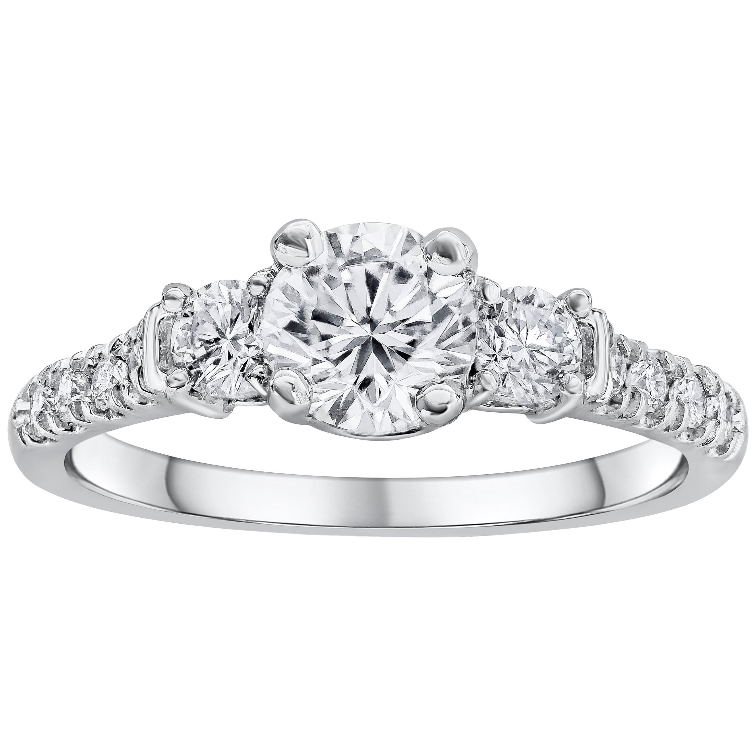 Round Brilliant Diamond Three-Stone Pave Engagement Ring