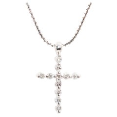 Round Brilliant Diamond Vintage Cross Pendant & Fine Chain 18 Carat White Gold