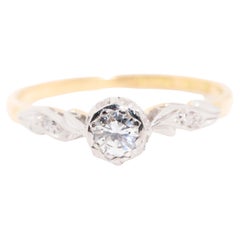 Round Brilliant Diamond Vintage Engagement Ring in 18 Carat Yellow White Gold