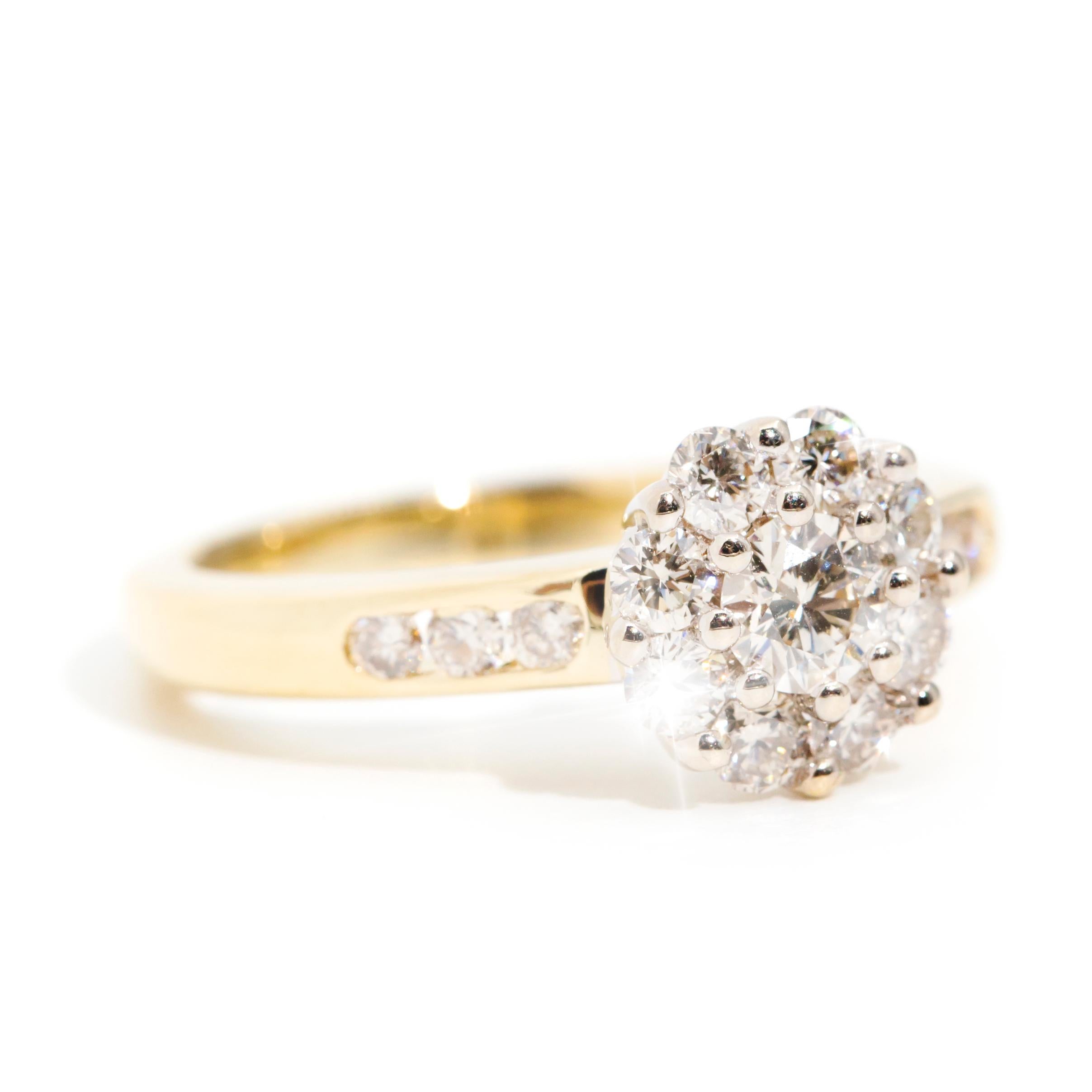 Round Brilliant Diamond Vintage Flower Cluster Ring in 18 Carat Yellow