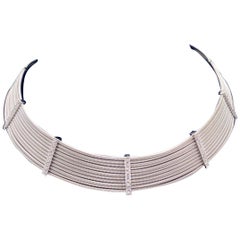 Round Brilliant Diamonds 1.75 Carat 18kt White Gold Cable Design Choker Necklace