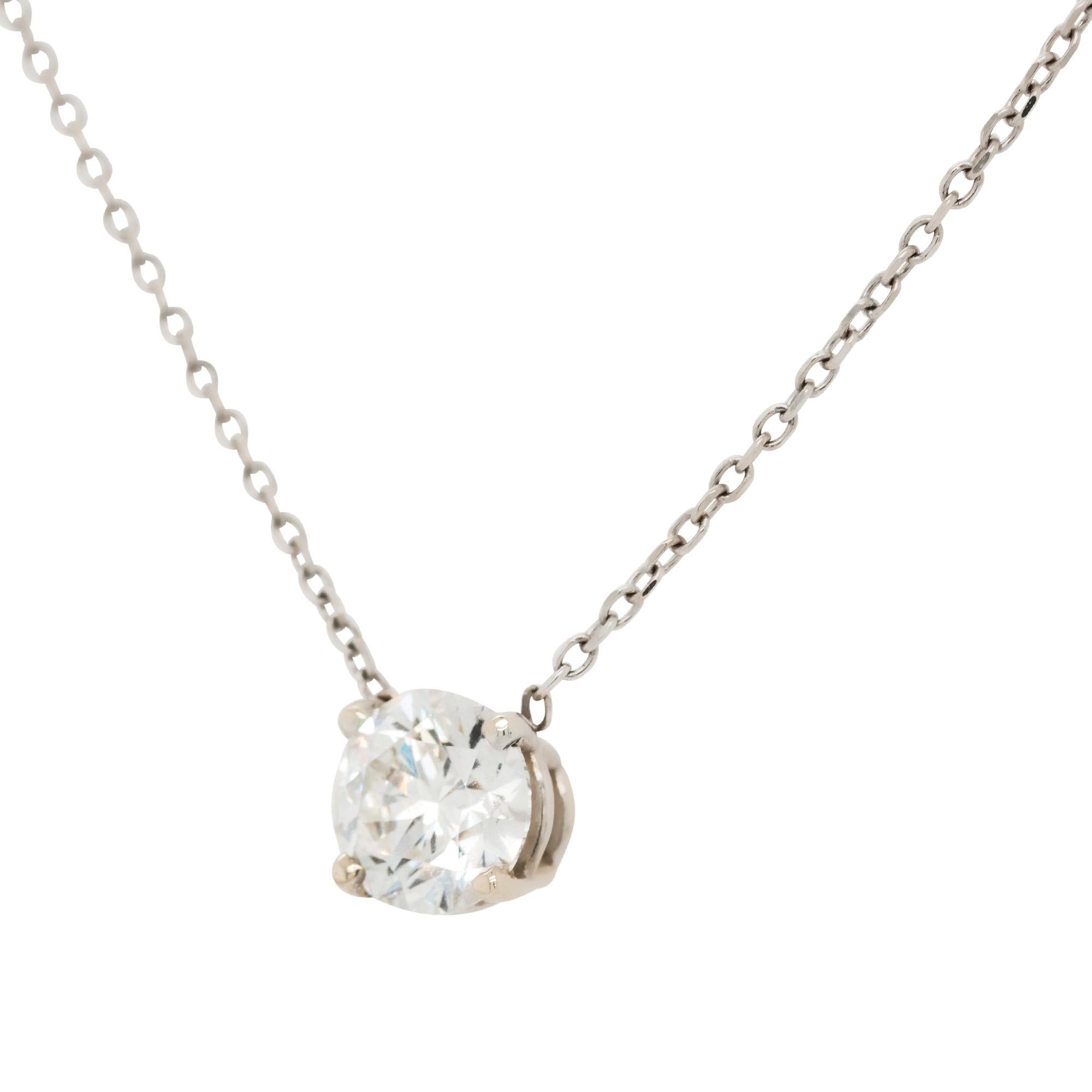 Women's or Men's Round Brilliant GIA Diamond on White Gold Chain 14 Karat in Stock For Sale