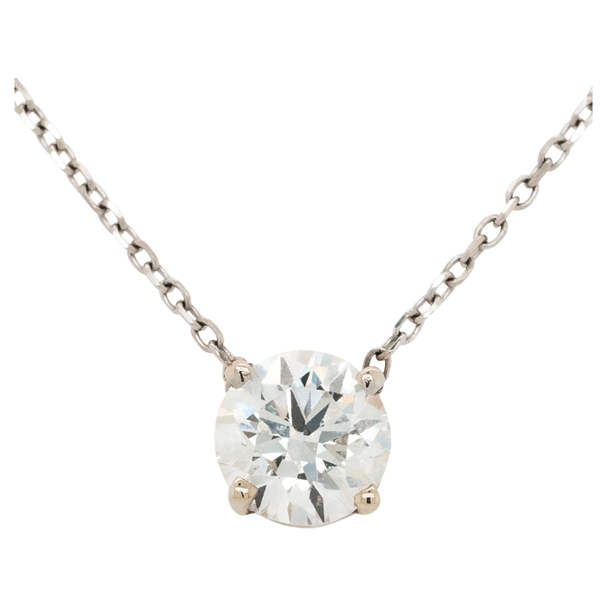 Round Brilliant GIA Diamond on White Gold Chain 14 Karat in Stock For Sale