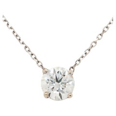 Diamant rond brillant GIA sur chaîne en or blanc 14 carats en stock