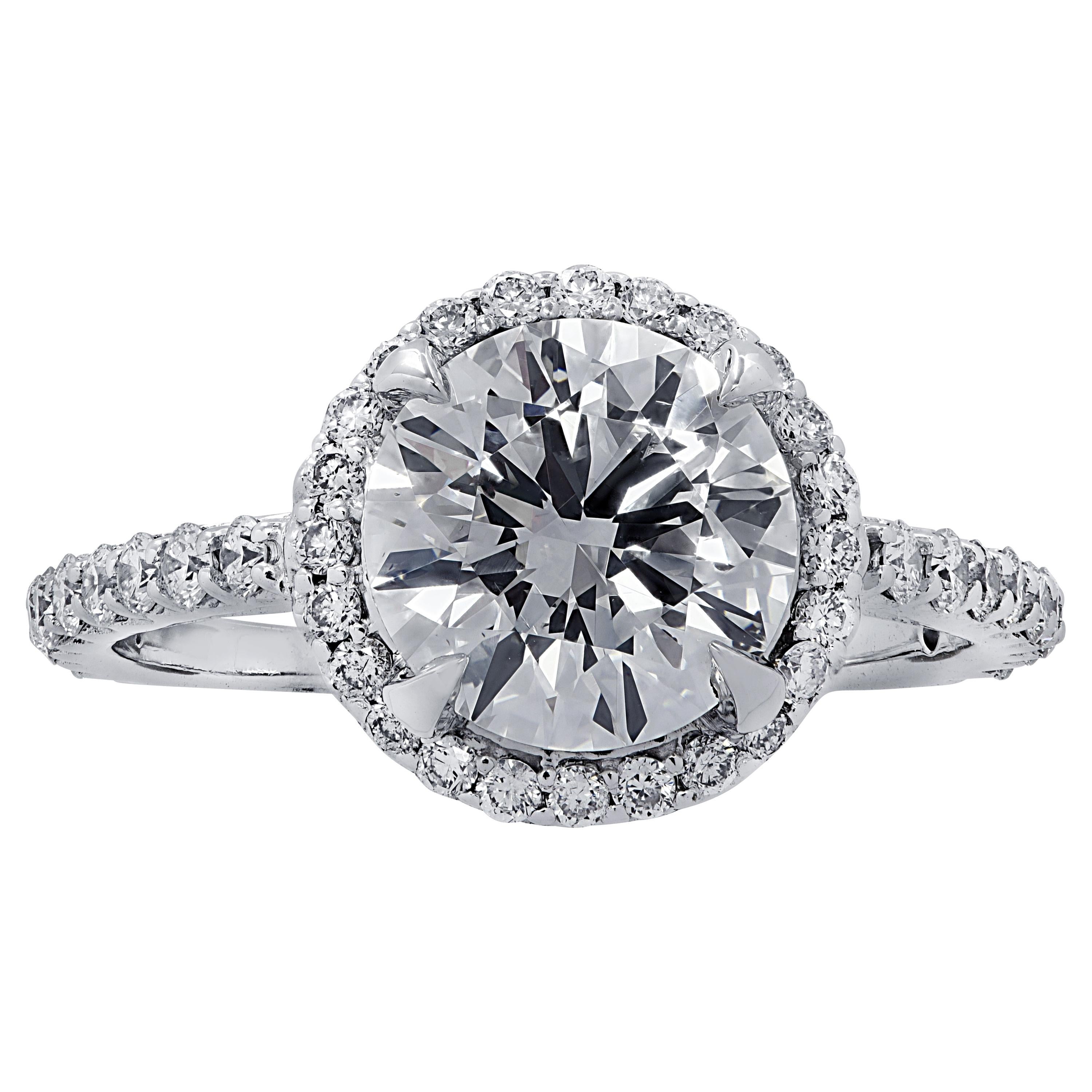 1.74 Carat Round Brilliant Halo Diamond Engagement Ring GIA Certified E/SI1