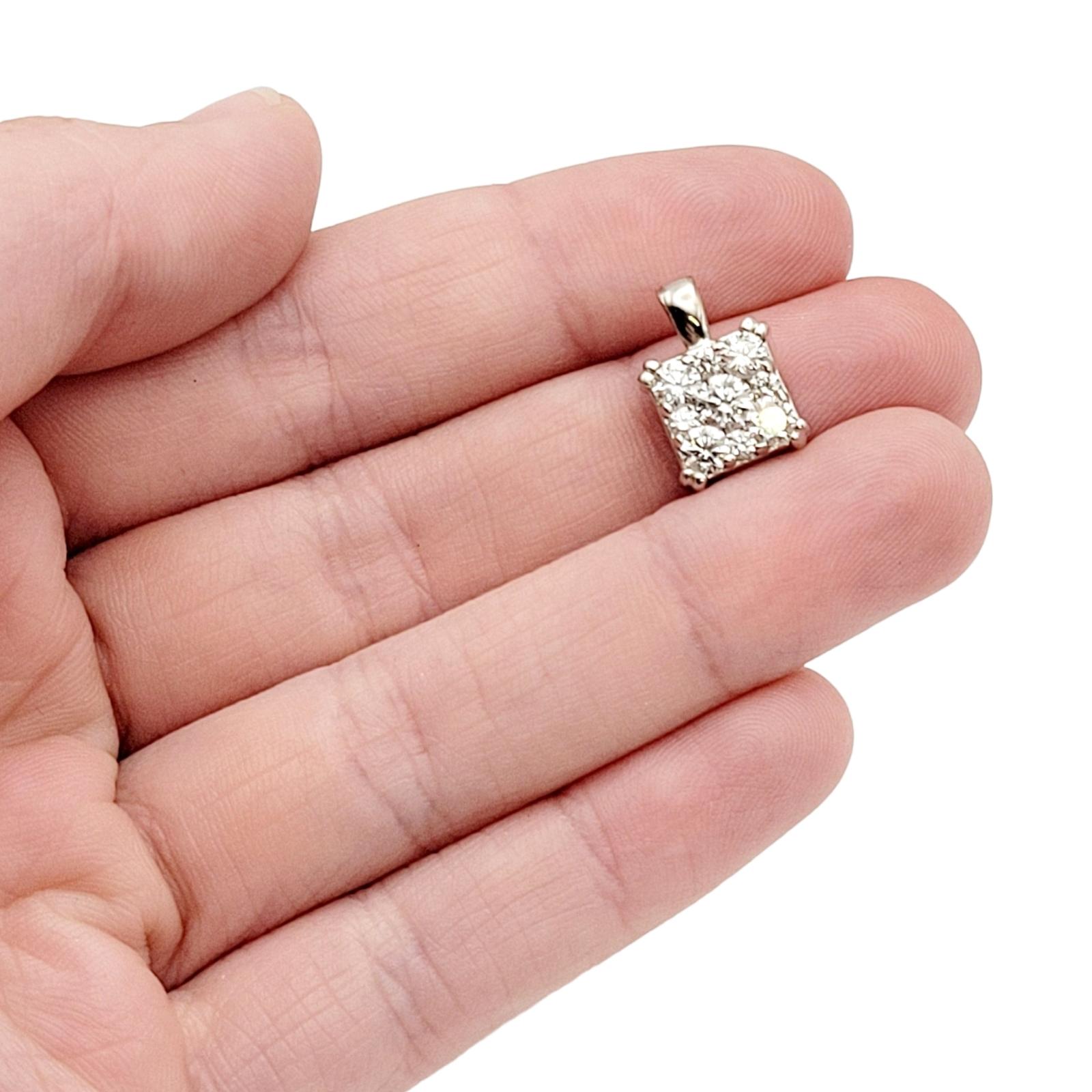 Round Brilliant Multi Diamond Square Setting Pendant in 14 Karat White Gold  For Sale 4