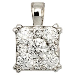 Round Brilliant Multi Diamond Square Setting Pendant in 14 Karat White Gold 