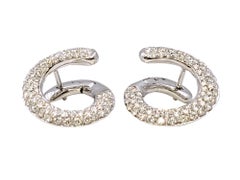 Round Brilliant Pave Diamond Circle Swirl Pierced Earrings 18 Karat White Gold