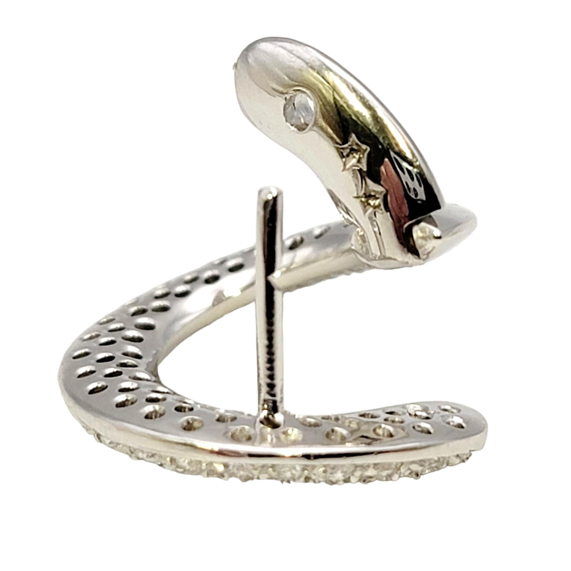 Round Cut Round Brilliant Pave Diamond Circle Swirl Pierced Earrings 18 Karat White Gold For Sale