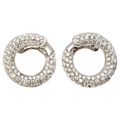 Round Brilliant Pave Diamond Circle Swirl Pierced Earrings 18 Karat White Gold