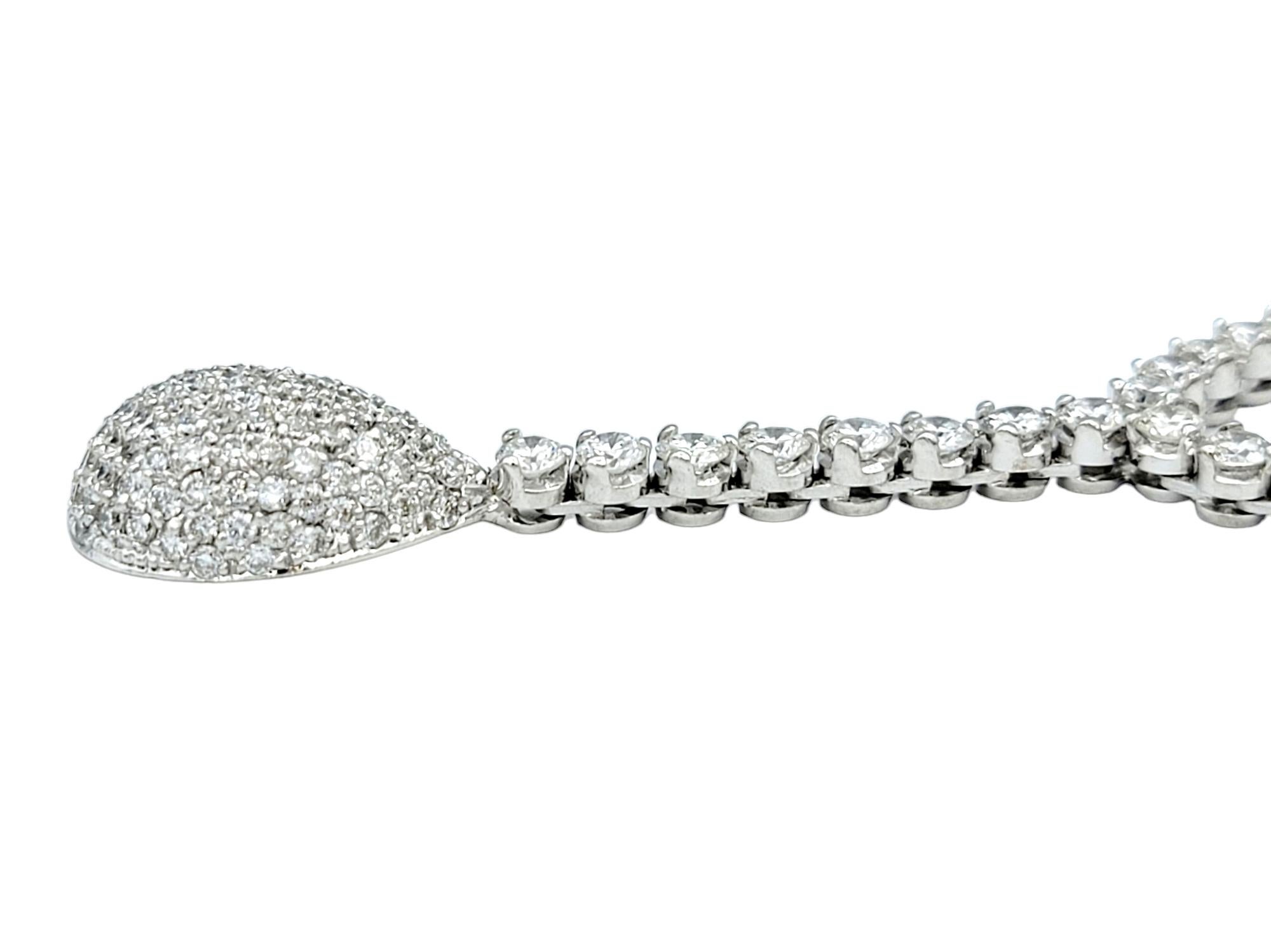 Women's Round Brilliant Pavé Diamond Teardrop Lariat Necklace in 18 Karat White Gold For Sale