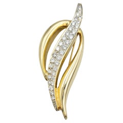 Round Brilliant Pave Diamond Wave Design Brooch Set in 14 Karat Yellow Gold