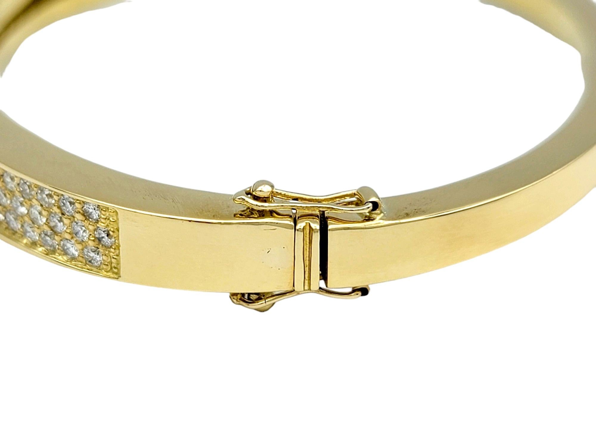 Round Brilliant Pavé Set Diamond Hinged Bangle Bracelet in 18 Karat Yellow Gold For Sale 2
