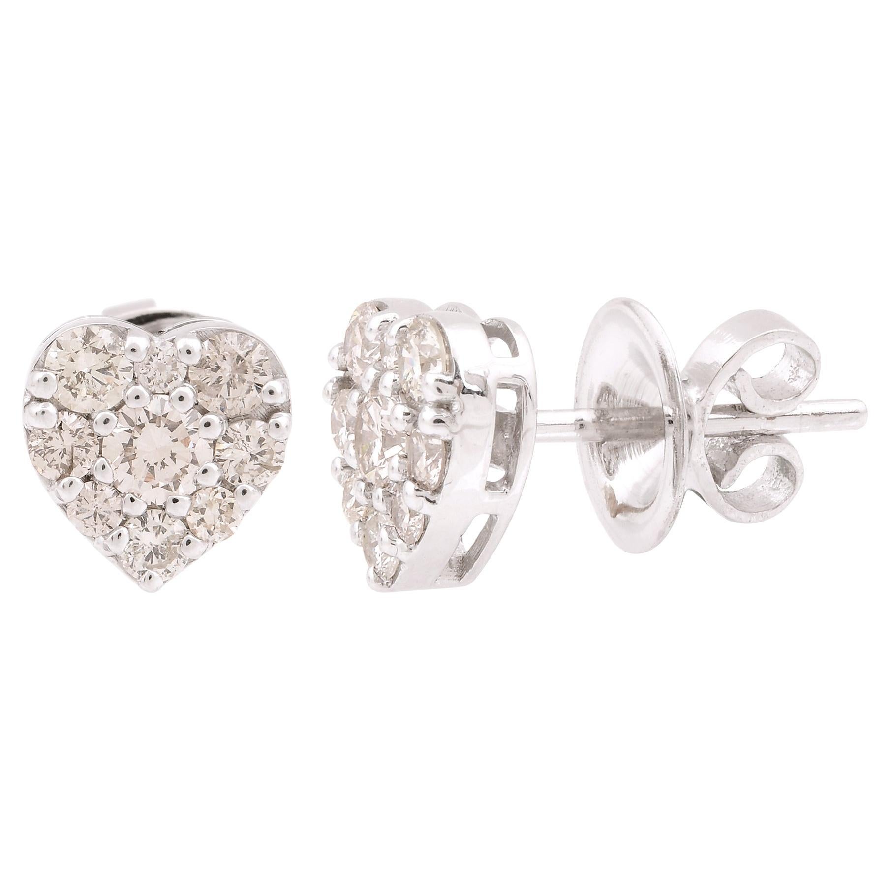 Heart Shape 0.85 Ct Halo Diamond Stud Earrings Screw Back 10k White Gold Jewelry For Sale