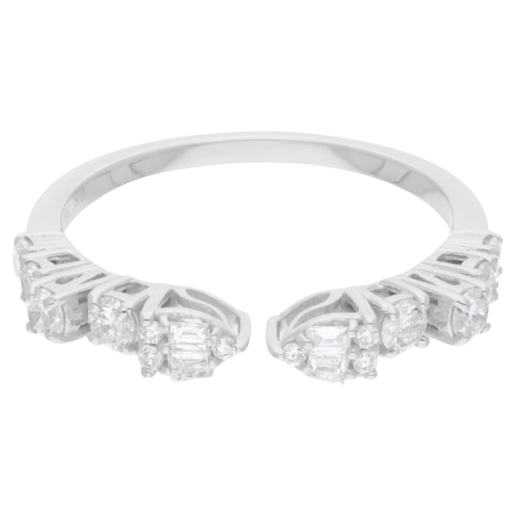 0.52 Ct Natural Diamond Wedding Band Ring Open Adjustable 14K White Gold Jewelry