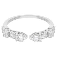 18K White Gold Round Brilliant SI/H Diamond Cuff Band Ring for Engagement