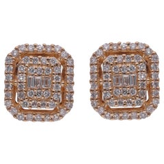 Round Brilliant SI/H Halo Diamond Stud Earrings 18K Yellow Gold Fine Jewelry