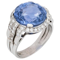 Round Brilliant Statement Royal Blue Sapphire 14K Gold Refined Light Heirloom