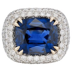 Cushion Brilliant Statement Royal Blue Sapphire 14K Gold Refined Light Signature