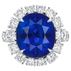 Round Brilliant Statement Royal Blue Sapphire 14K White Gold Elegant Sparkle