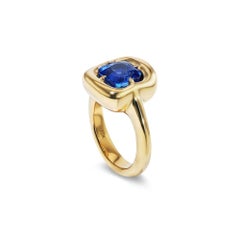 Round Brilliant Statement Royal Blue Sapphire 14K White Gold Elegant Sparkle
