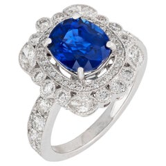 Cushion Brilliant Statement Royal Blue Sapphire 14K White Gold Graceful