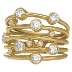 Used Round Brilliant White Diamond Yellow Gold Bubble Wrap Band Ring, Wille 2022