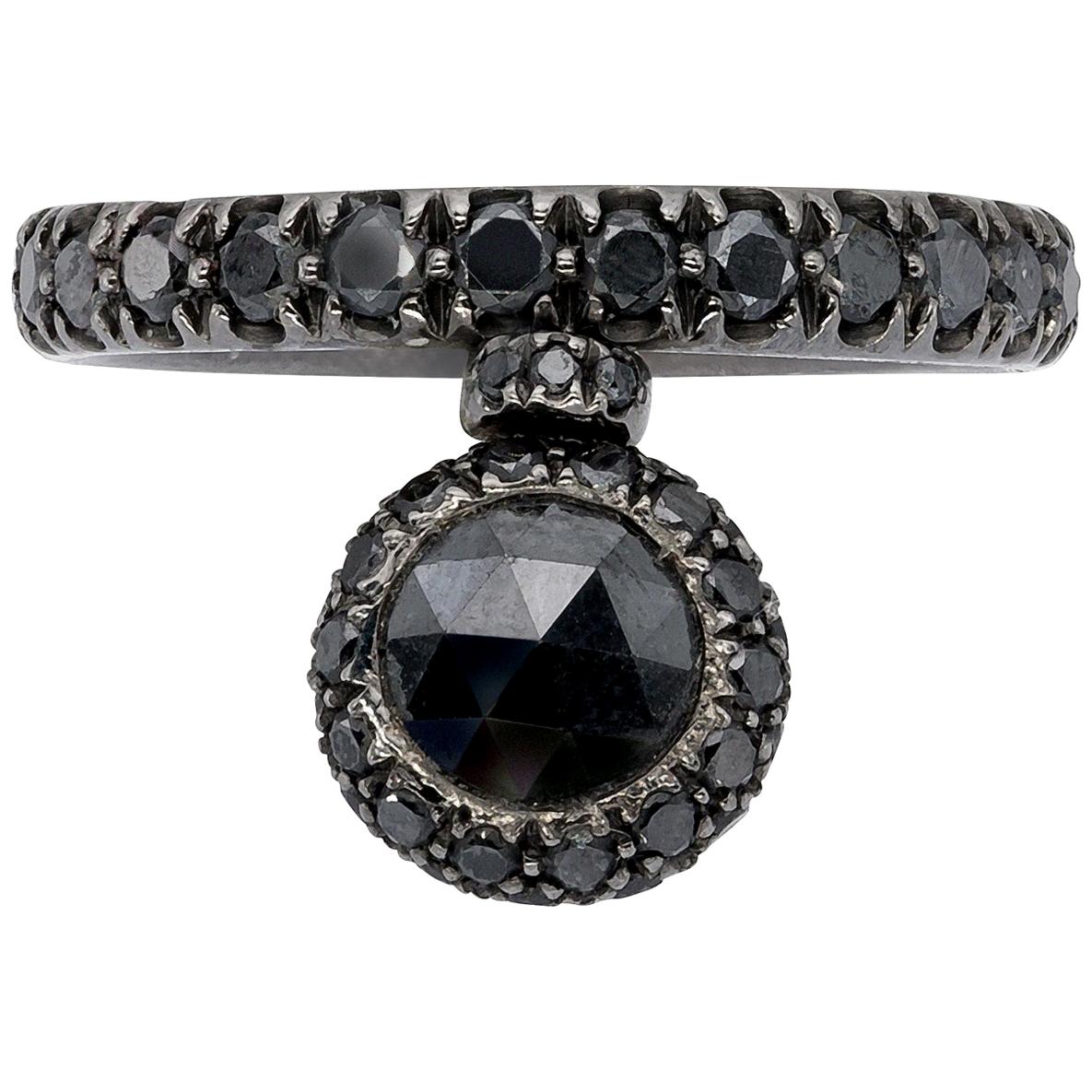 1.10 carats Round Briolé Cut Black Diamond d'Avossa Starry Night Collection Ring For Sale