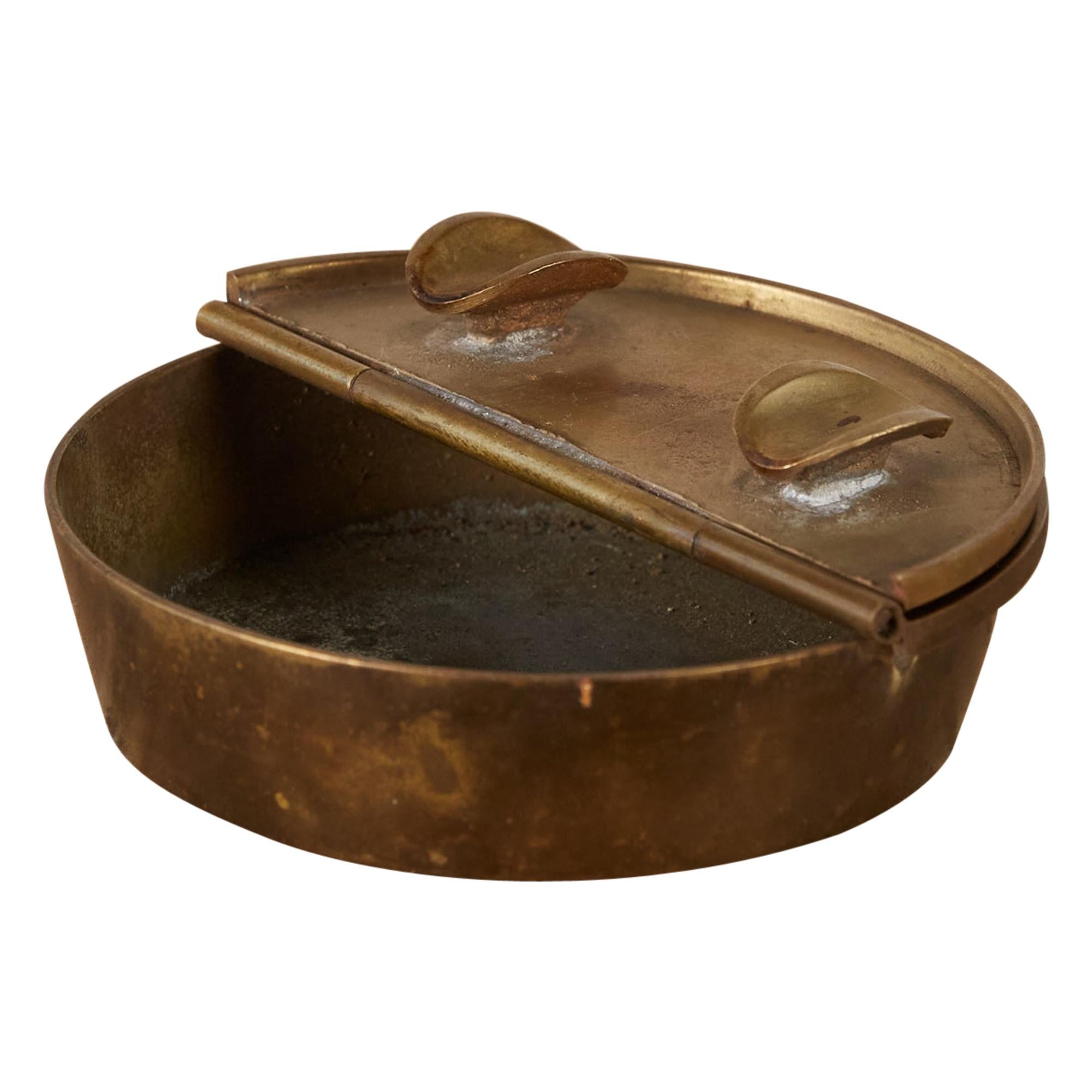 Round Bronze Ashtray with Flip-Top Lid