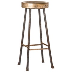 Round Bronze Bar Stool with Forged and Hammered Steel Legs