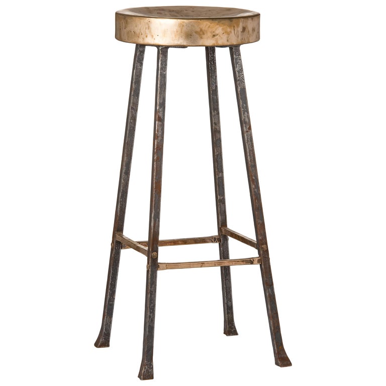 Round Bronze Bar Stool With Forged And, Round Metal Counter Stools