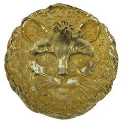 Vintage Round Bronze Card Tray or Pin Tray, Vide-Poche in a Shape of Cat Head