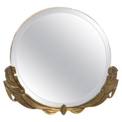 Round Bronze French Art Deco Figural Women Mirror