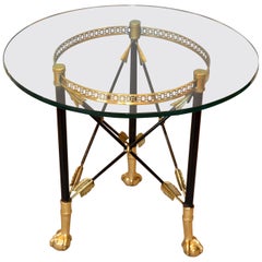 Round Bronze Glass Side Table Ball and Claw Feet