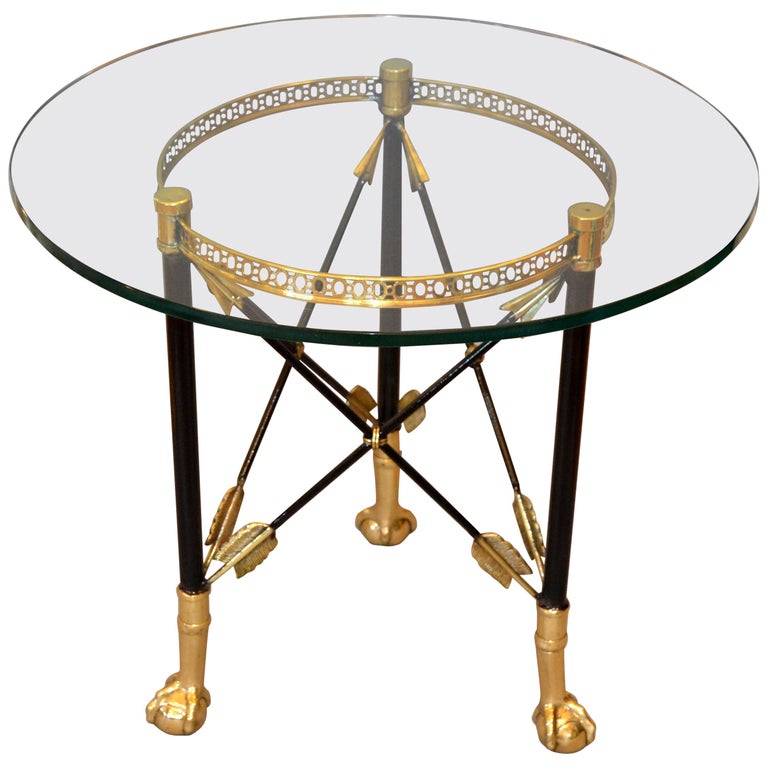 Round Bronze Glass Side Table Ball and Claw Feet at 1stDibs