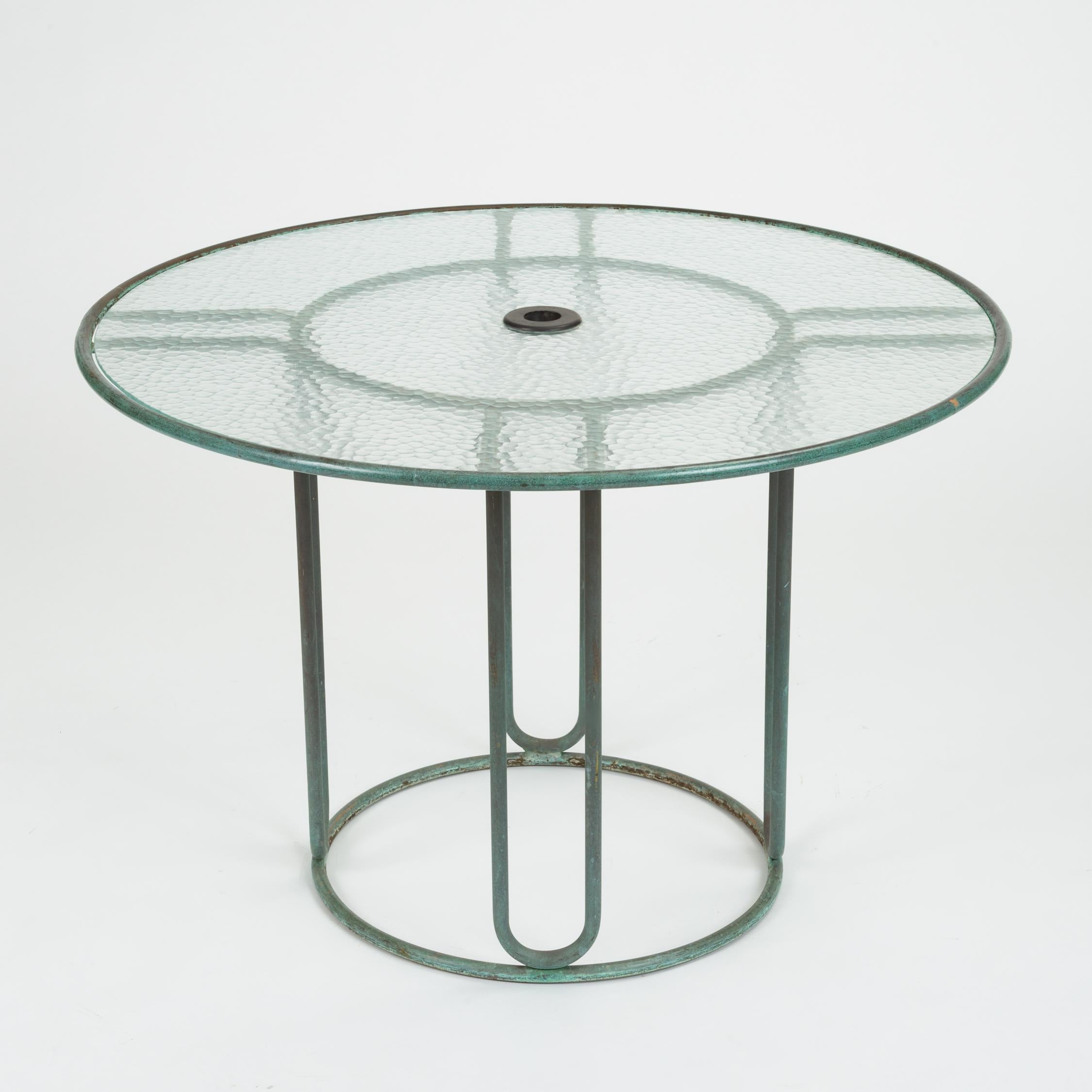 Mid-Century Modern Walter Lamb for Brown Jordan Round Bronze Patio Umbrella Dining Table