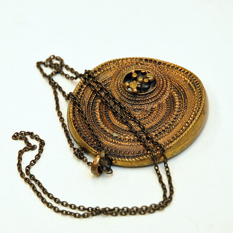 Modern Round Bronze Pendant Necklace by Jorma Laine for Turun Hopea, 1970s
