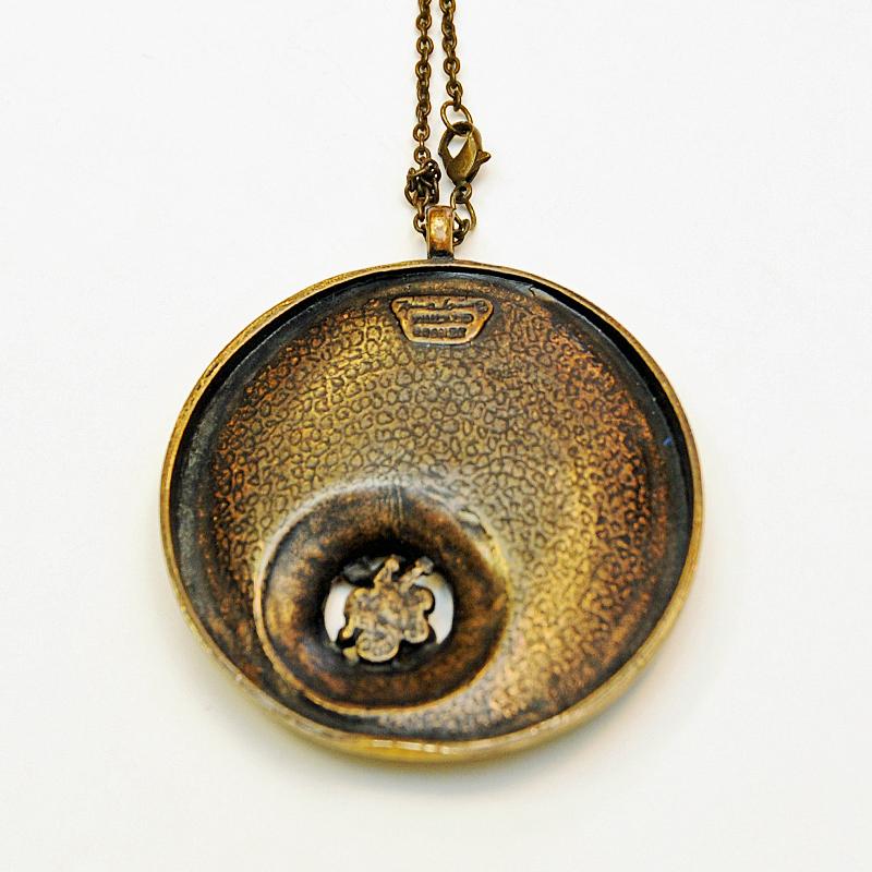 Round Bronze Pendant Necklace Chick by Jorma Laine for Turun Hopea Finland 1970s 1