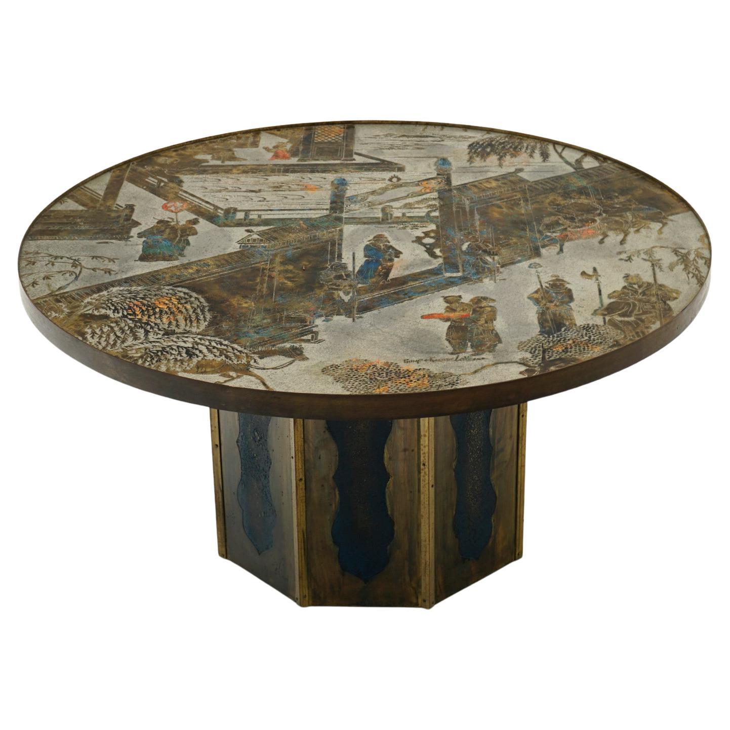 Round Bronze Pewter & Brass Chan Table by Philip & Kelvin LaVerne. 36" Diameter  For Sale